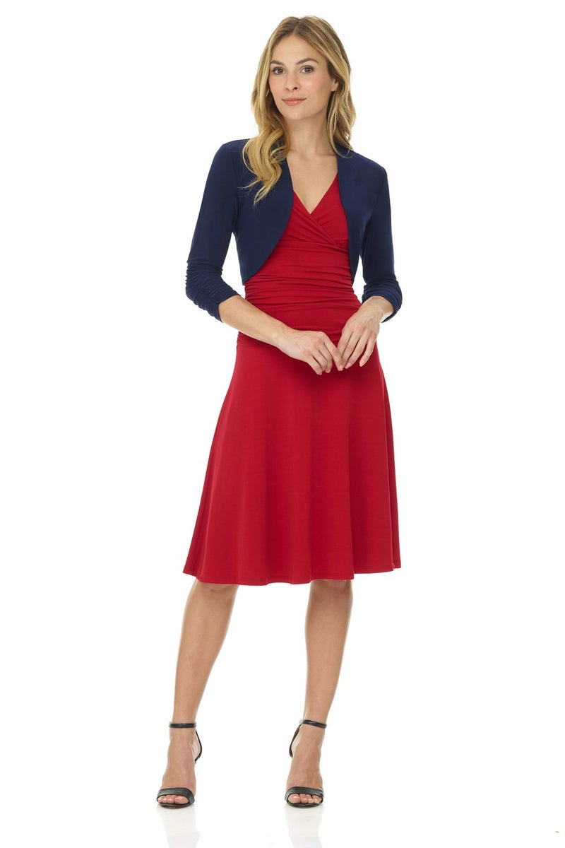 Rekucci Women's Jersey Soft Knit Stretch Bolero Shrug with Ruched Sleeves (Medium, Navy) - Image 4